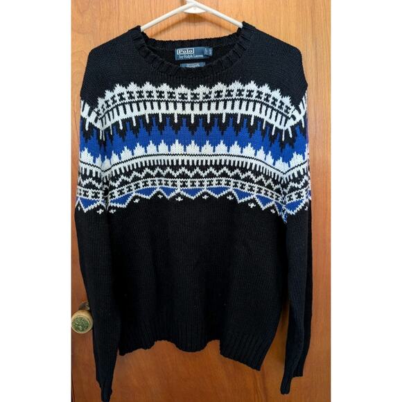 Men's Polo Ralph Lauren Fair Isle Cashmere Angora Black/Blue Thick